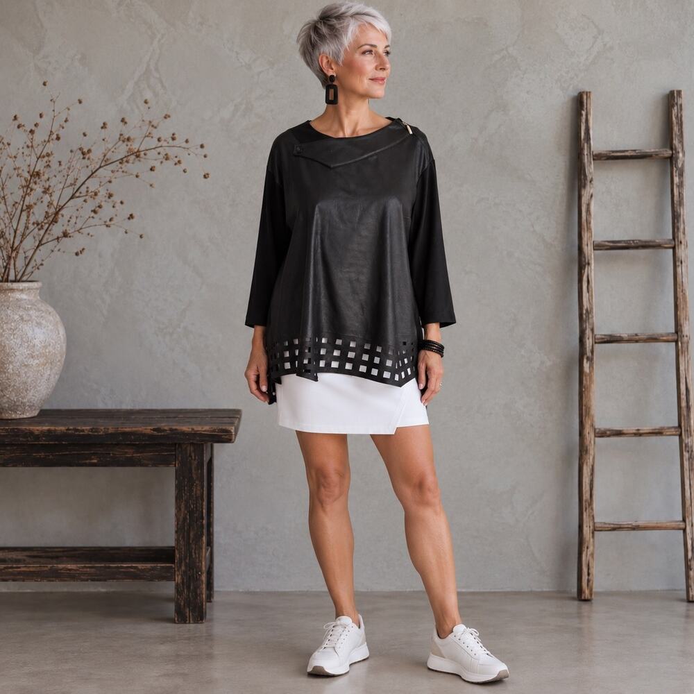 Jamie Sadock Black Mixed Media 3/4 Sleeve Golf Top XL